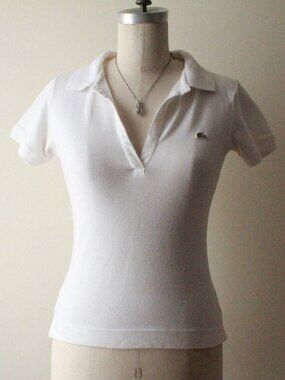 white lacoste embroidered logo polo shirt